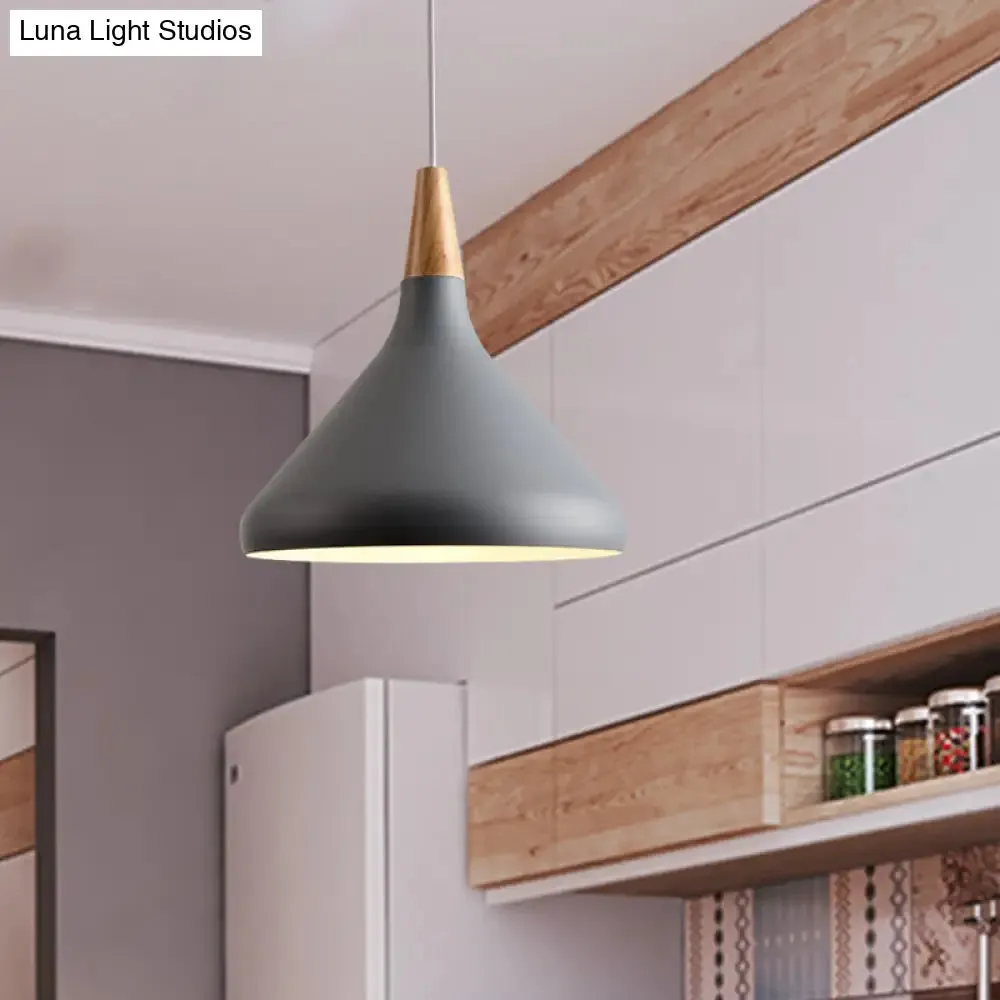 7"/11"/15" W Cone Dining Table Pendant Light - Simple Metallic Design, Adjustable Cord - Black/Grey/White