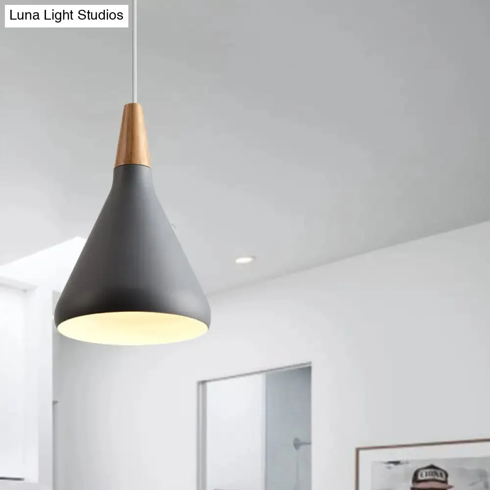 7"/11"/15" W Cone Dining Table Pendant Light - Simple Metallic Design, Adjustable Cord - Black/Grey/White