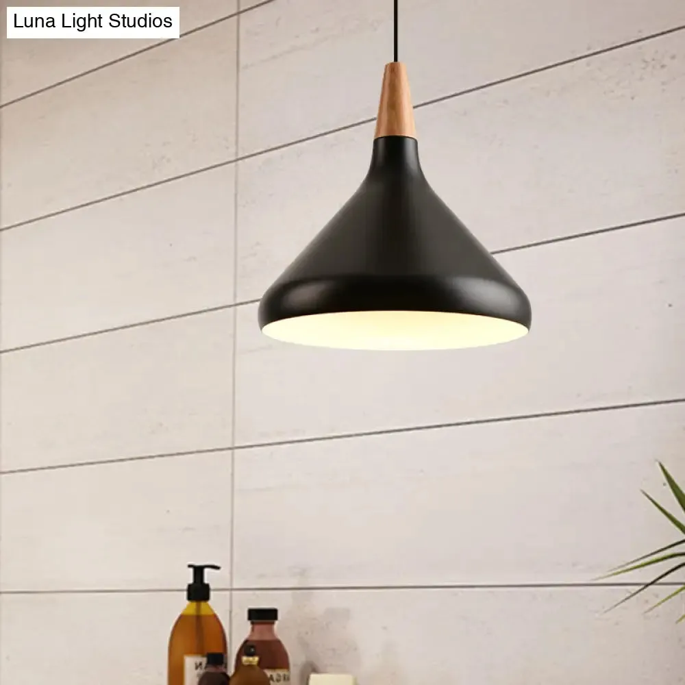 7"/11"/15" W Cone Dining Table Pendant Light - Simple Metallic Design, Adjustable Cord - Black/Grey/White