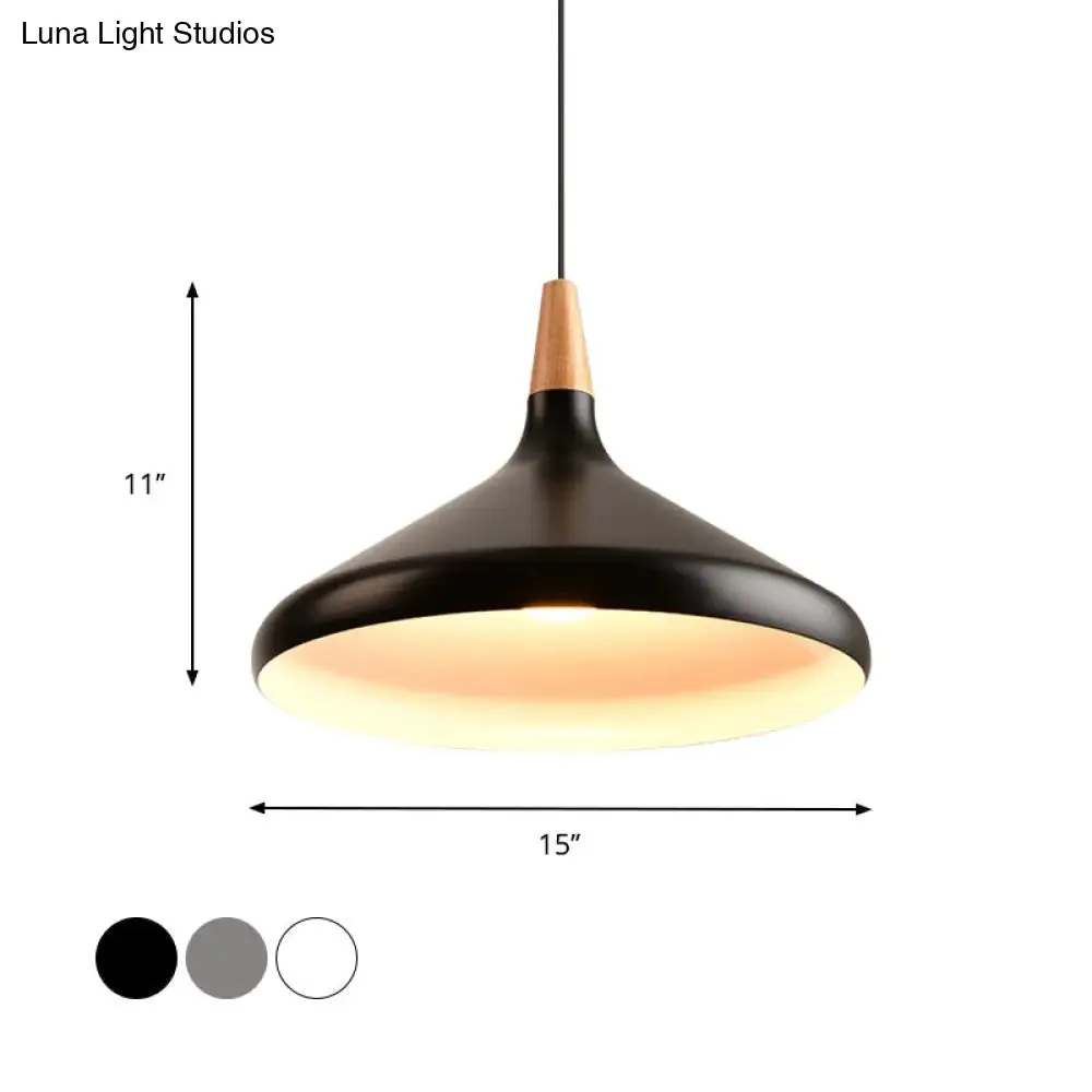 7"/11"/15" W Cone Dining Table Pendant Light - Simple Metallic Design, Adjustable Cord - Black/Grey/White