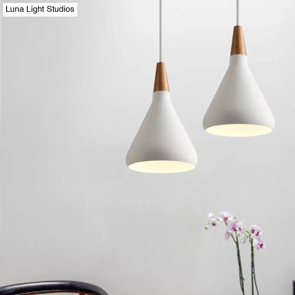 7"/11"/15" W Cone Dining Table Pendant Light - Simple Metallic Design, Adjustable Cord - Black/Grey/White