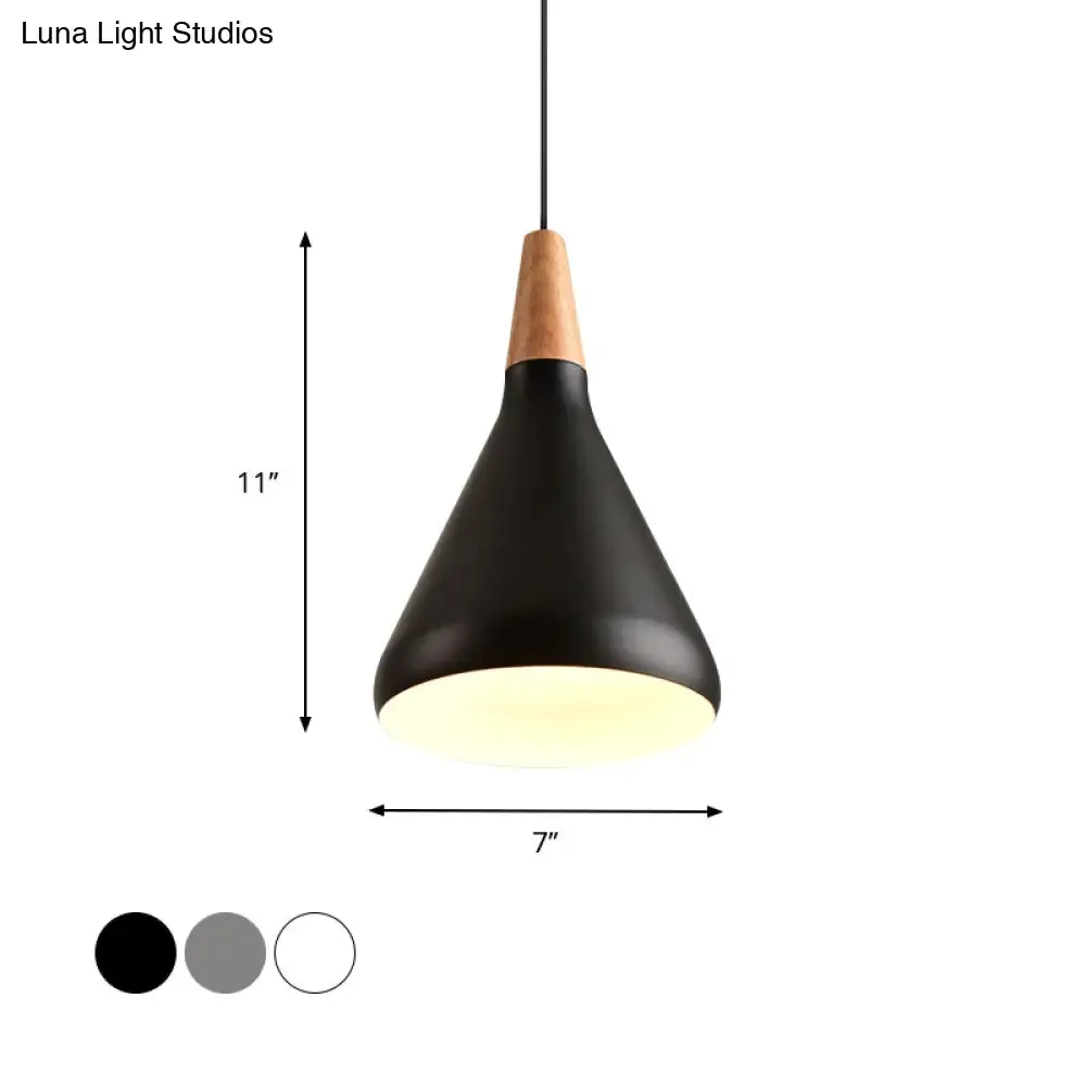 7"/11"/15" W Cone Dining Table Pendant Light - Simple Metallic Design, Adjustable Cord - Black/Grey/White