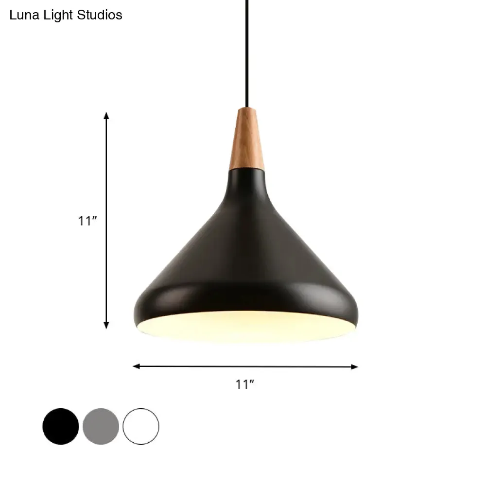 7"/11"/15" W Cone Dining Table Pendant Light - Simple Metallic Design, Adjustable Cord - Black/Grey/White