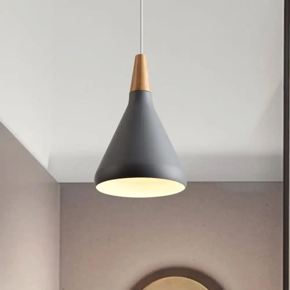 7"/11"/15" W Cone Dining Table Pendant Light - Simple Metallic Design, Adjustable Cord - Black/Grey/White