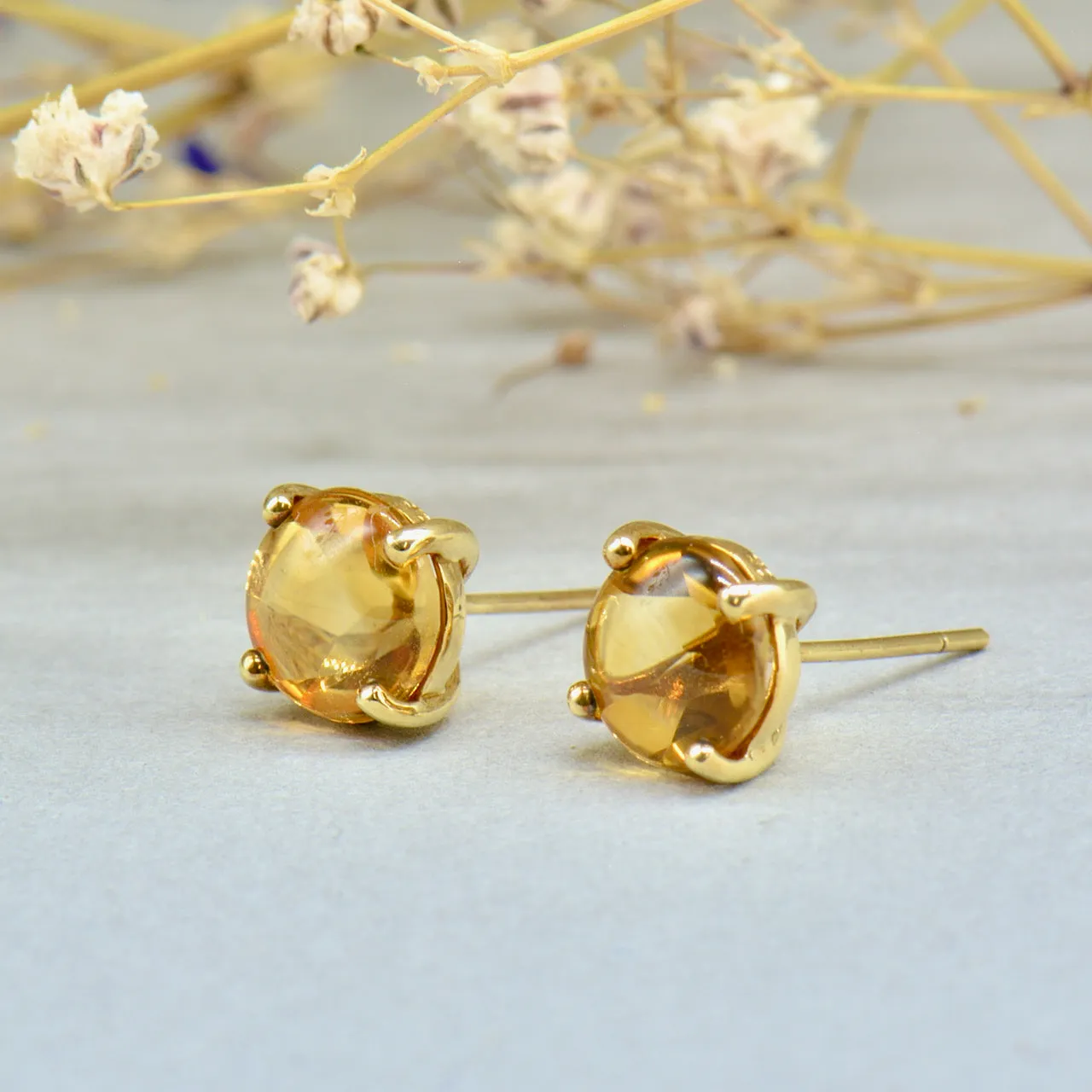 9CT Yellow Gold Cabochon Fancy Cut Golden Citrine Stud Earrings (5.32cts)