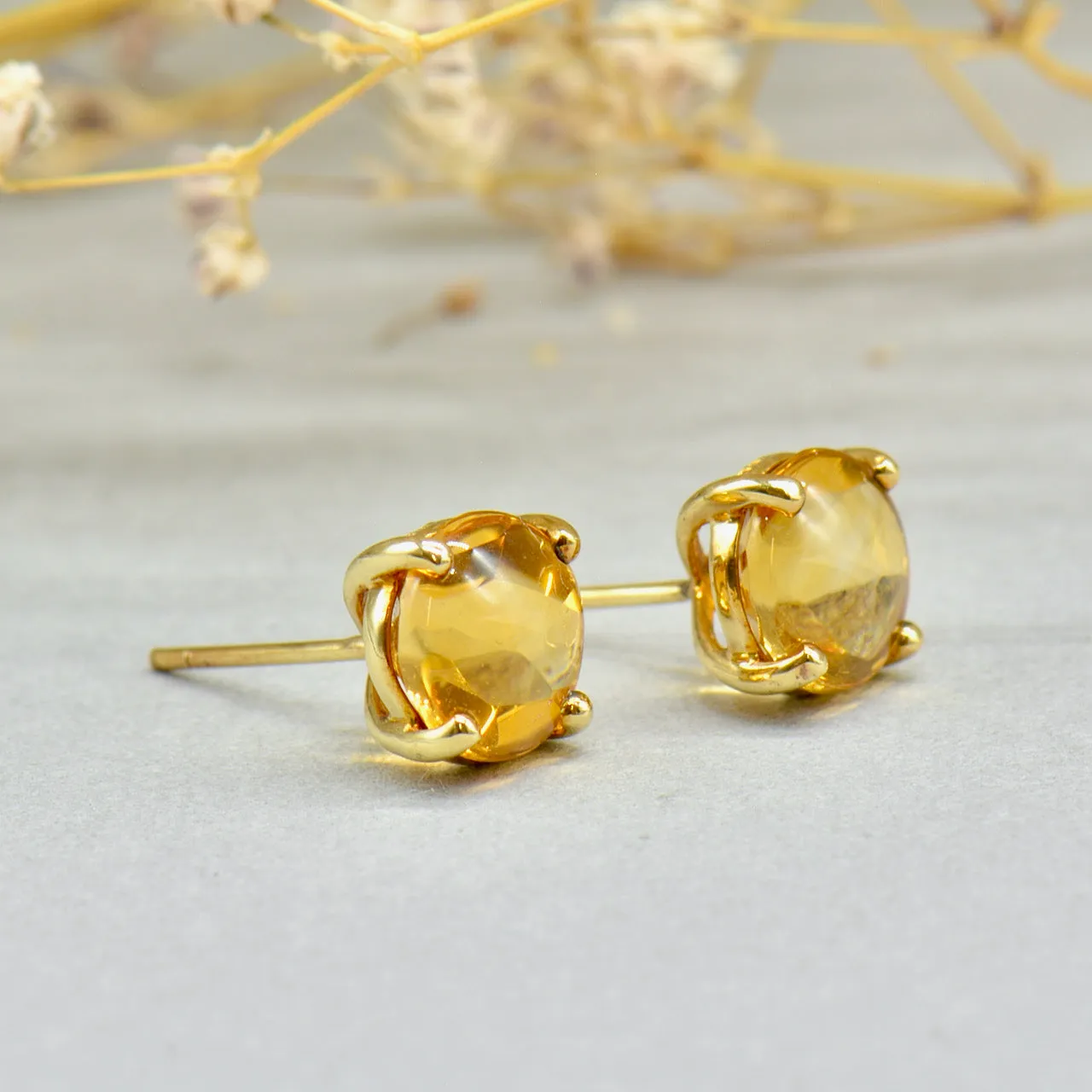 9CT Yellow Gold Cabochon Fancy Cut Golden Citrine Stud Earrings (5.32cts)