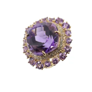 9K Yellow Gold Amethyst and Diamond Ring - 20764760