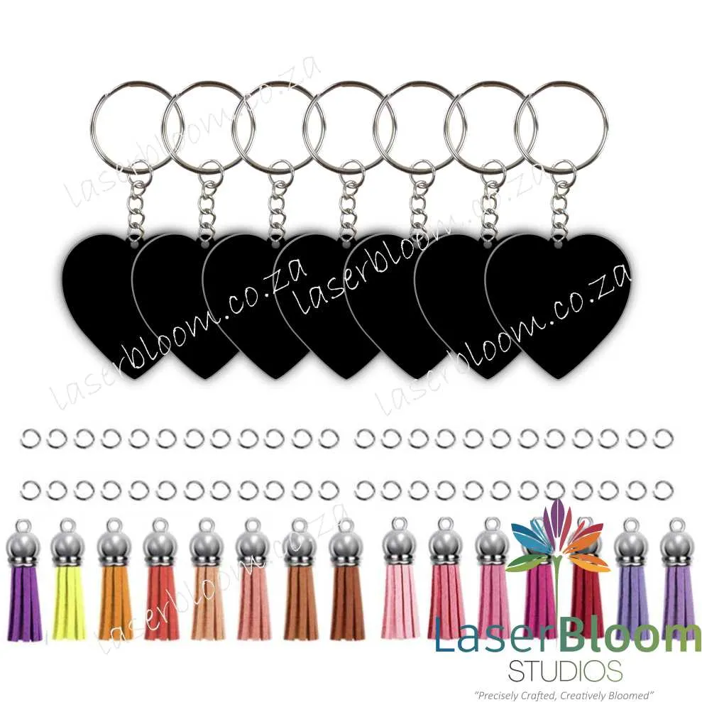 Acrylic Blank Heart Keyring Tassel Kit ~ Select Your Thickness (1.5mm, 2mm, 3mm)