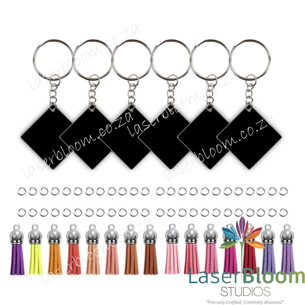 Acrylic Blank Square Keyring Tassel Kit ~ Select Your Thickness (1.5mm, 2mm, 3mm)