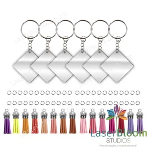 Acrylic Blank Square Keyring Tassel Kit ~ Select Your Thickness (1.5mm, 2mm, 3mm)