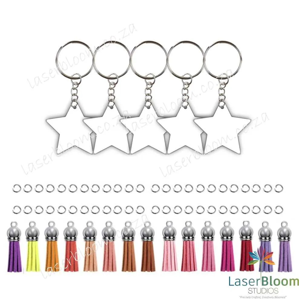 Acrylic Blank Stars Keyring Tassel Kit ~ Select Your Thickness (1.5mm, 2mm, 3mm)