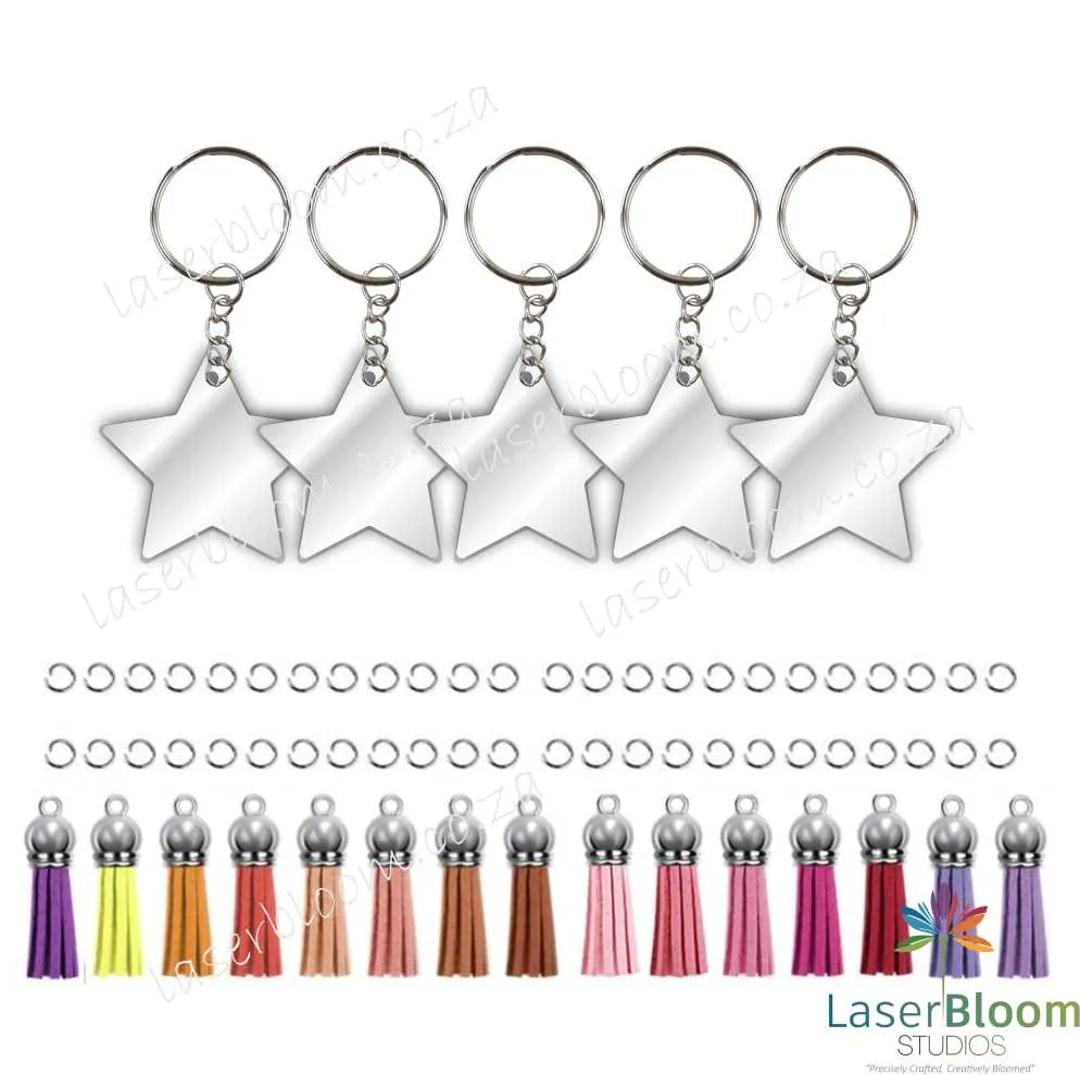 Acrylic Blank Stars Keyring Tassel Kit ~ Select Your Thickness (1.5mm, 2mm, 3mm)