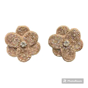 Adorne Gold Beaded And Diamante Flower Earrings