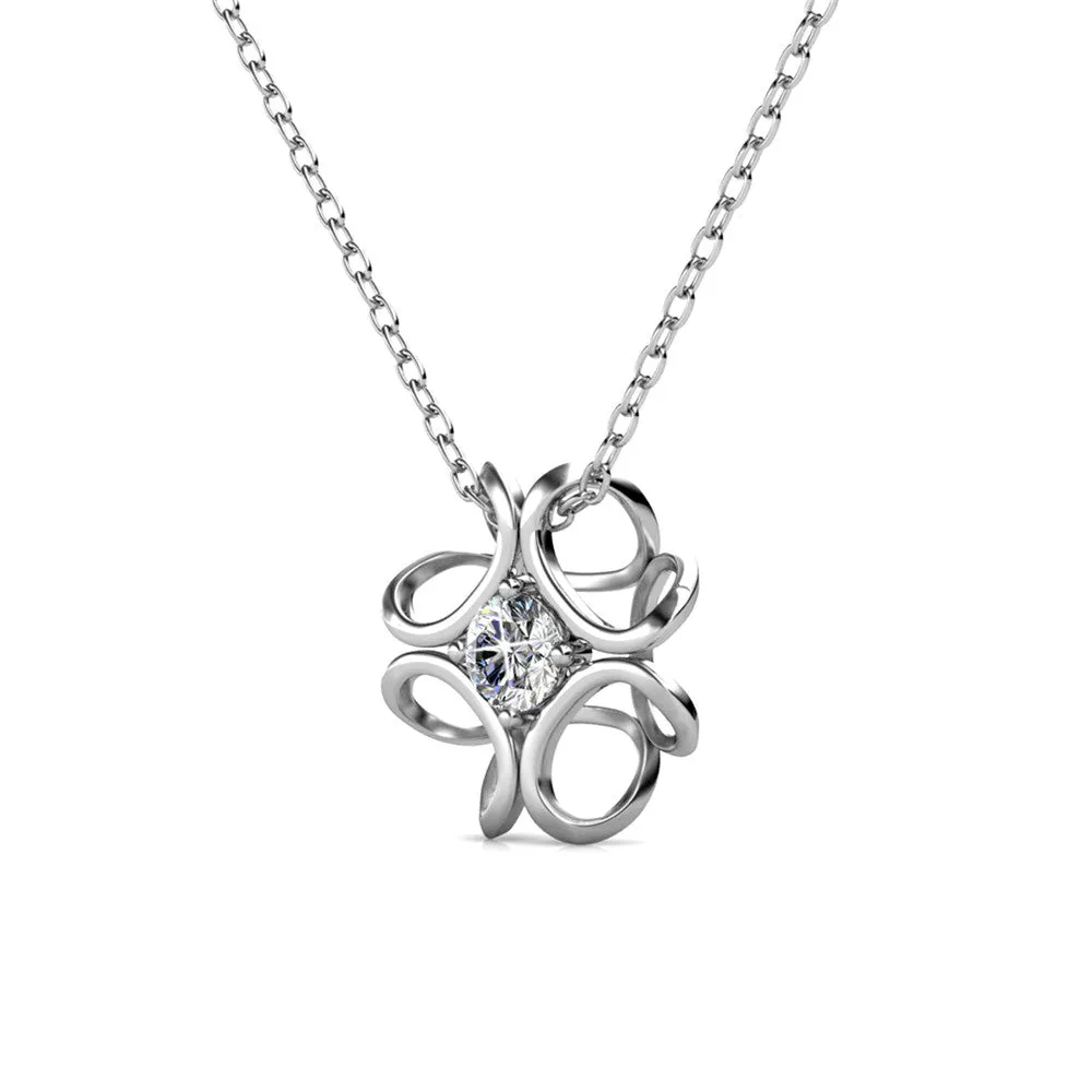 Alexis 18k White Gold Plated Flower Pendant Necklace with Swarovski Crystal