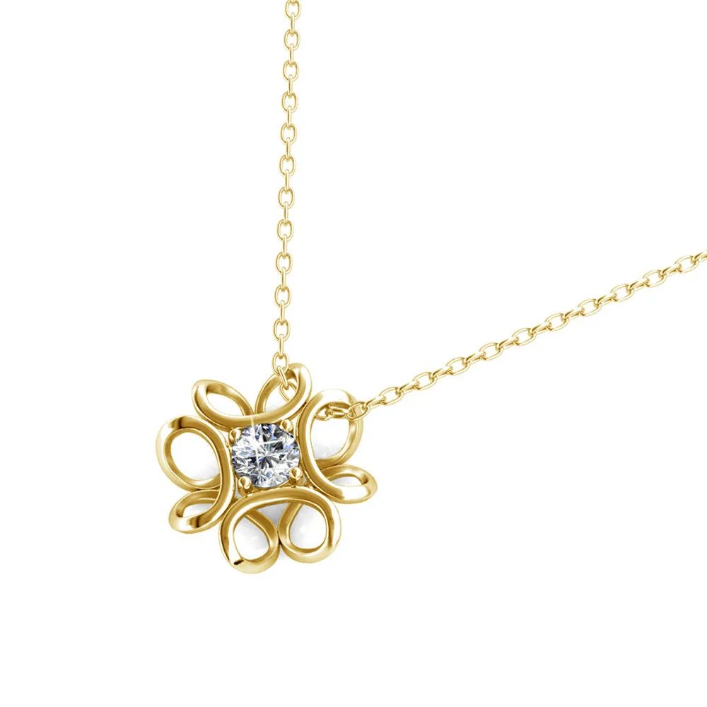 Alexis 18k White Gold Plated Flower Pendant Necklace with Swarovski Crystal