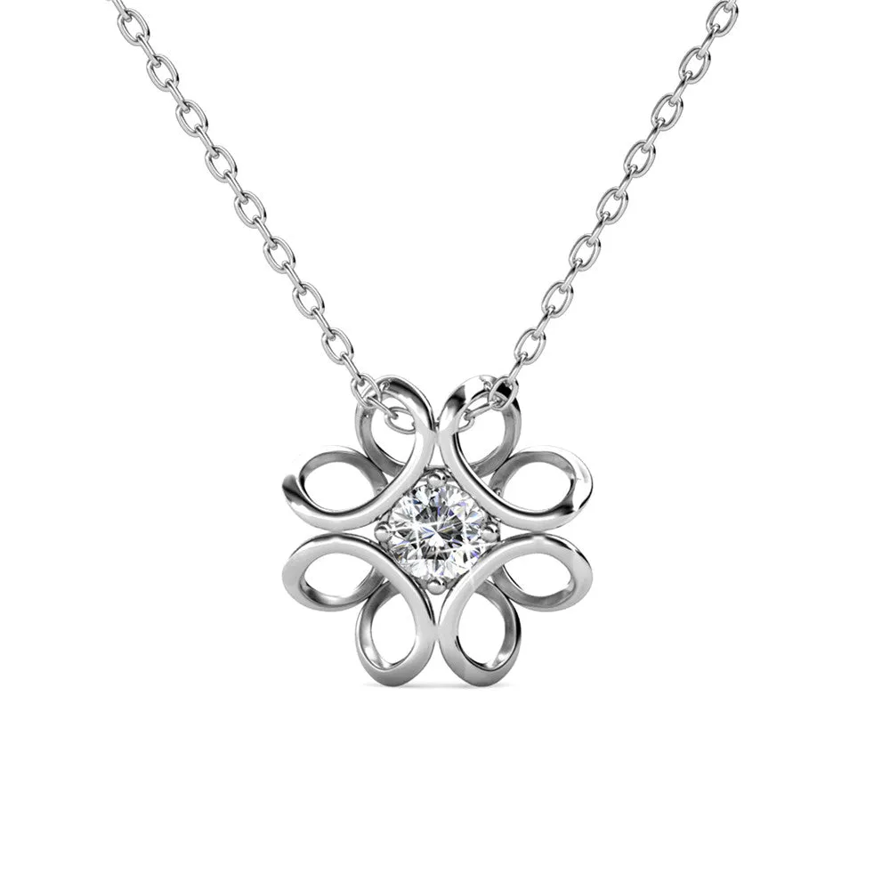 Alexis 18k White Gold Plated Flower Pendant Necklace with Swarovski Crystals