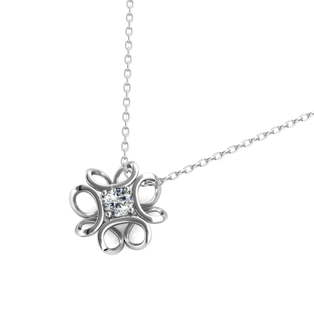 Alexis 18k White Gold Plated Flower Pendant Necklace with Swarovski Crystals