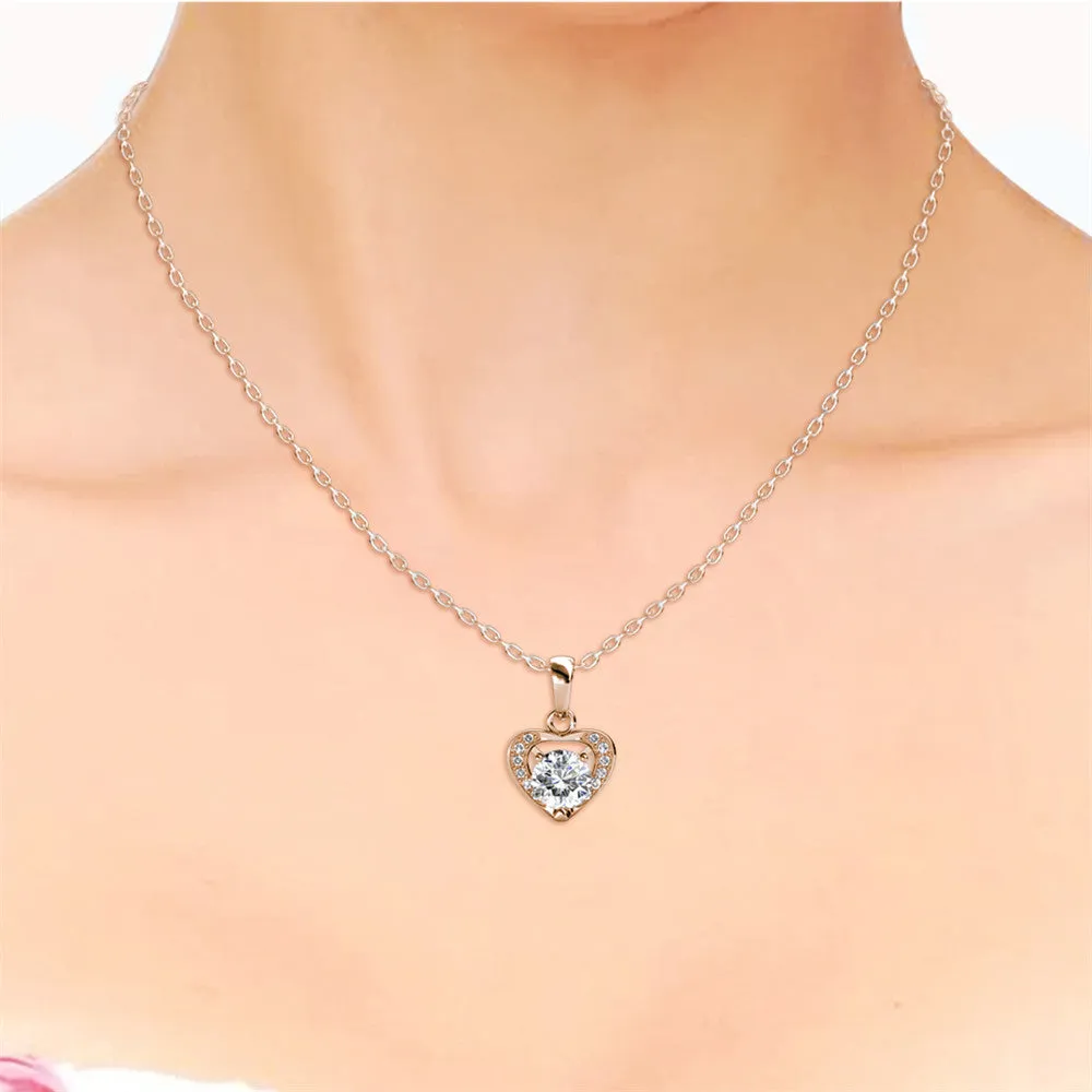 Amberly 18k White Gold Plated Heart Pendant Necklace with Solitaire Round Cut Swarovski Crystals