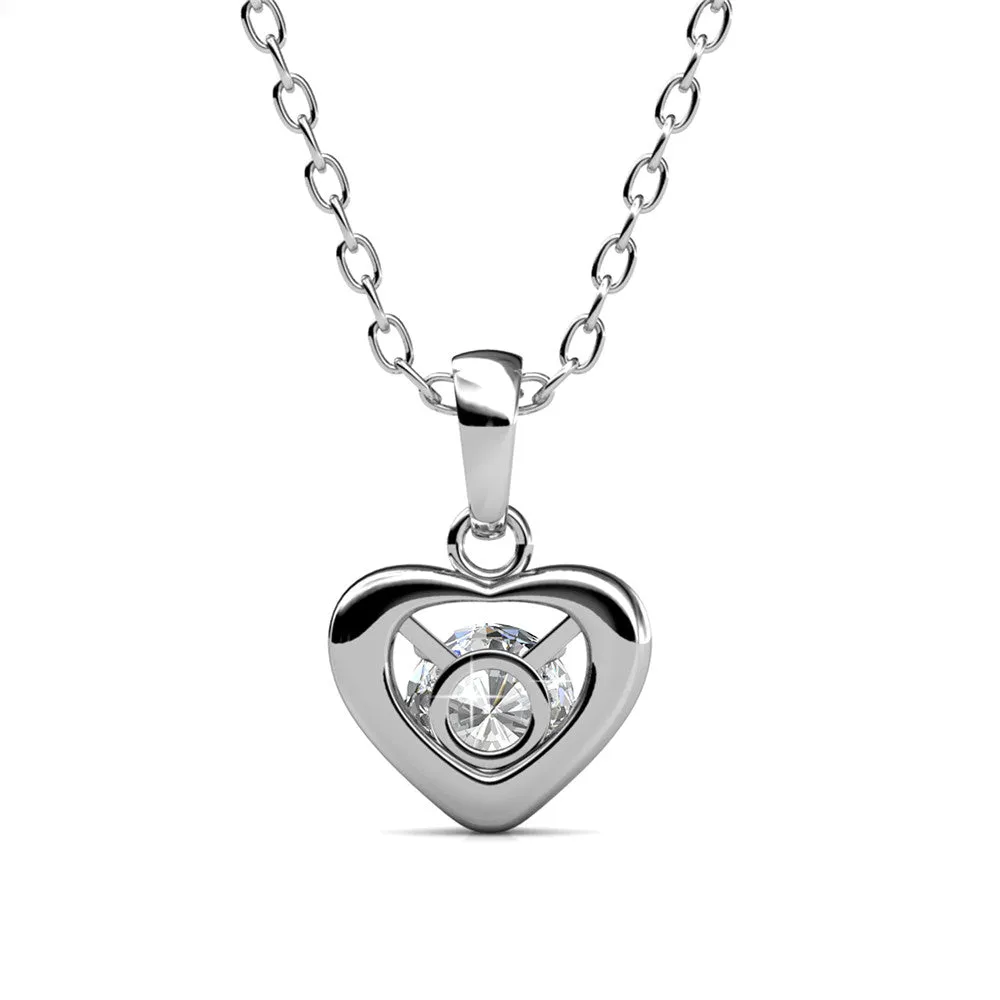 Amberly 18k White Gold Plated Heart Pendant Necklace with Solitaire Round Cut Swarovski Crystals