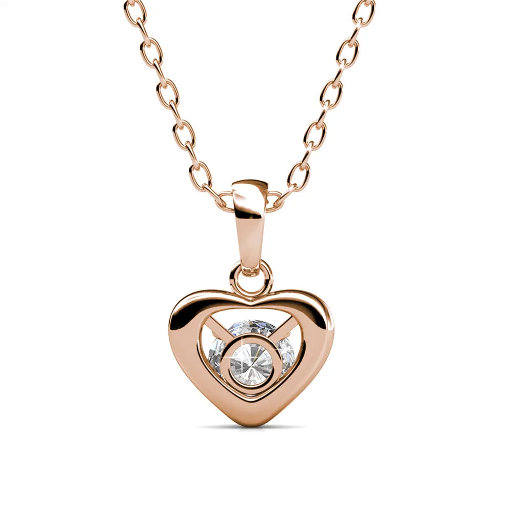 Amberly 18k White Gold Plated Heart Pendant Necklace with Solitaire Round Cut Swarovski Crystals