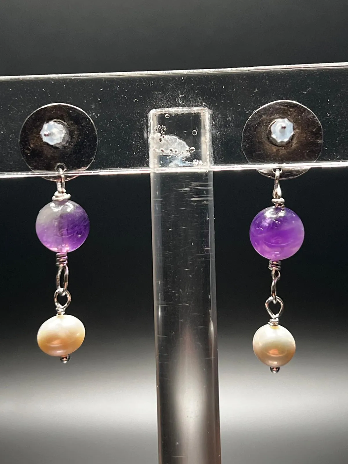 Amethyst, Pearl, and Sterling Silver Earrings