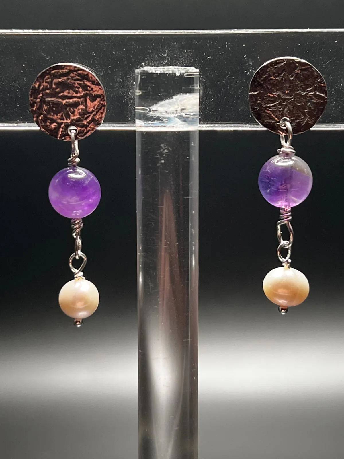 Amethyst, Pearl, and Sterling Silver Earrings