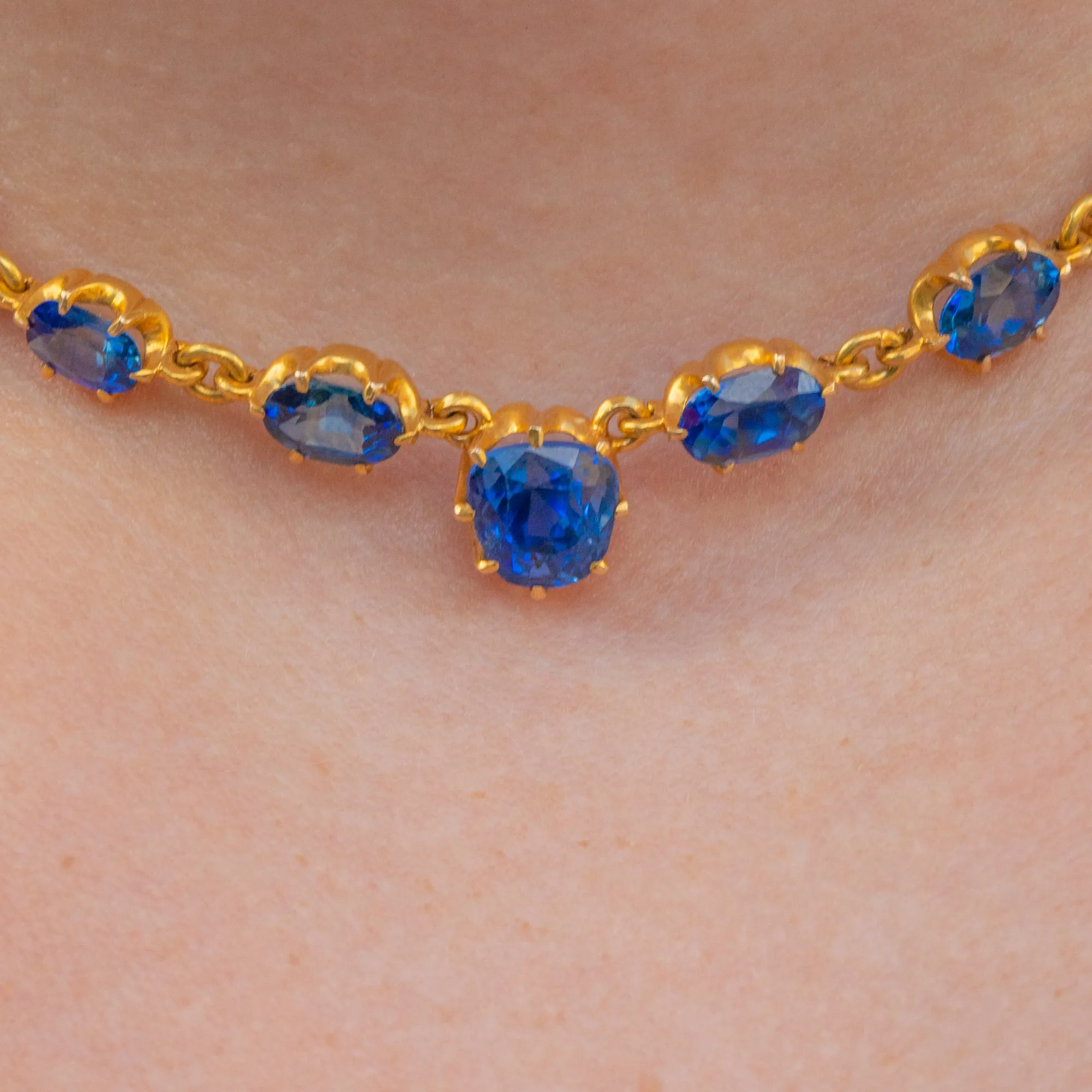 Antique 15ct Gold Sapphire Necklace, 7.20ct