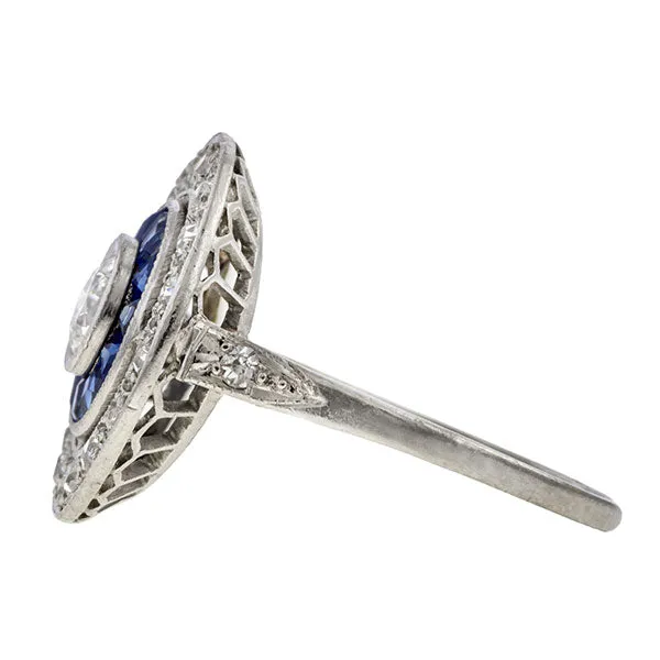 Art Deco Diamond & Sapphire Target Ring