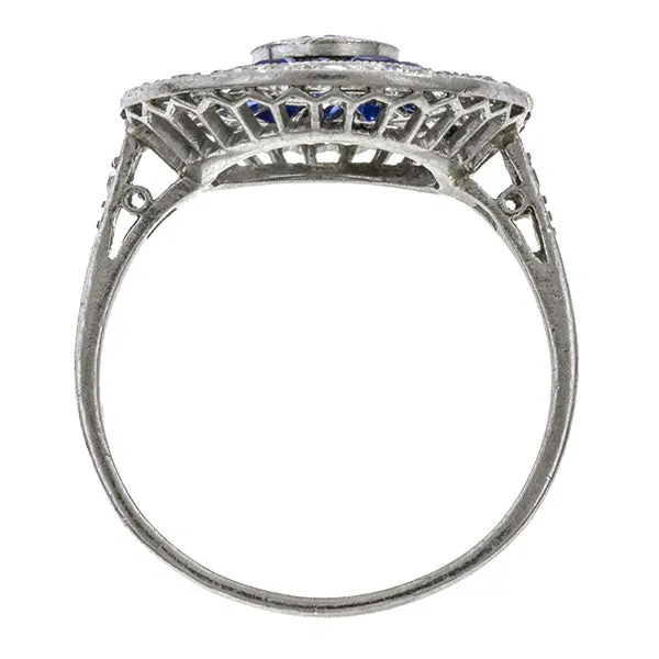 Art Deco Diamond & Sapphire Target Ring