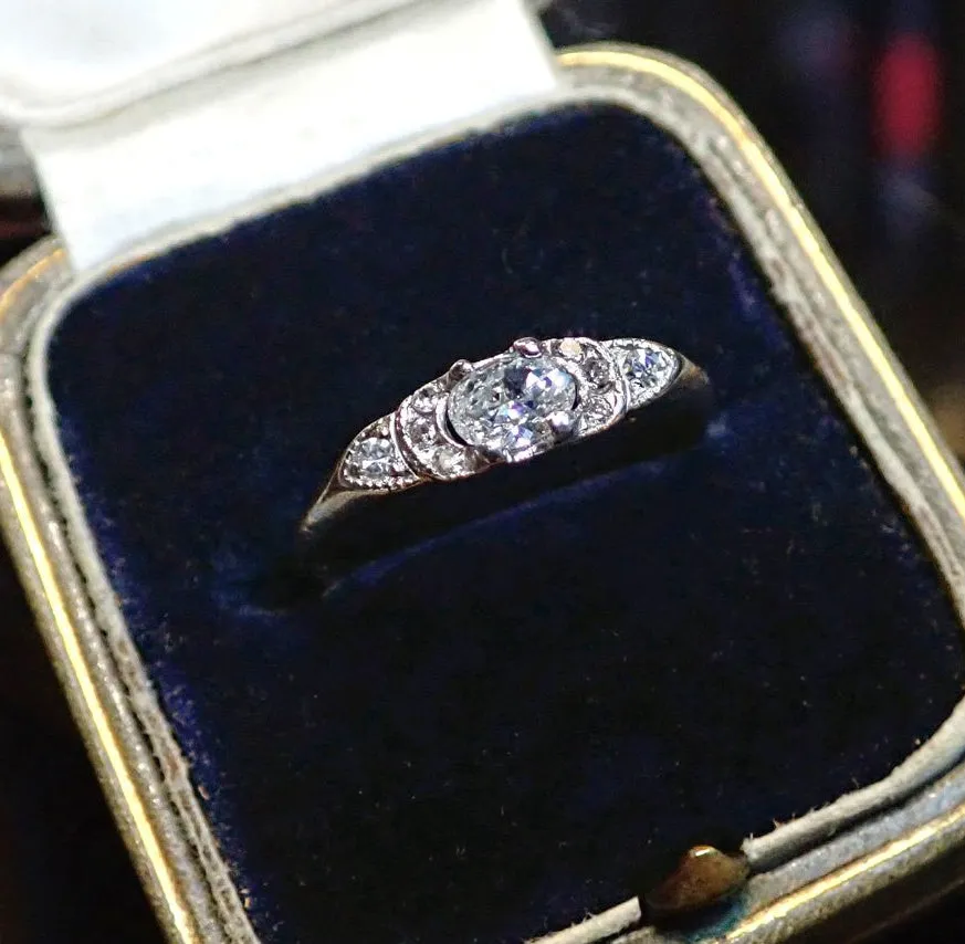 Art Deco Engagement Ring, Oval Diamond 0.15ct.