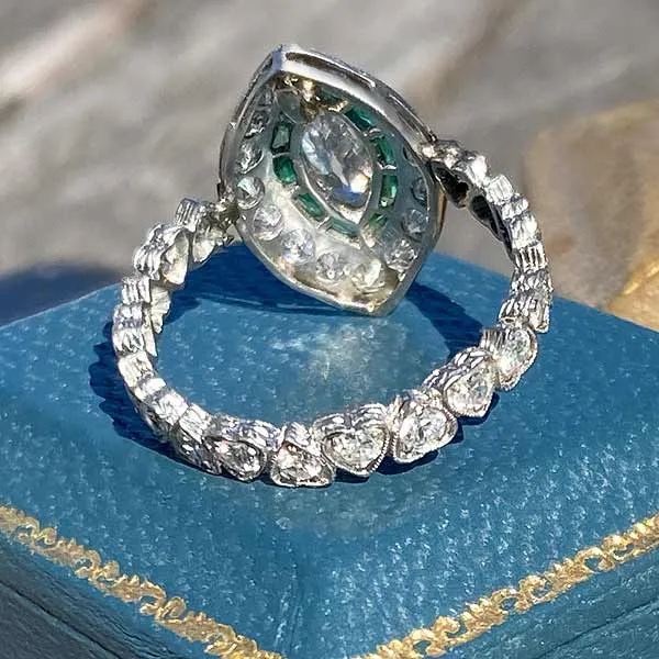 Art Deco Marquise Diamond & Emerald Ring, 0.50ct.