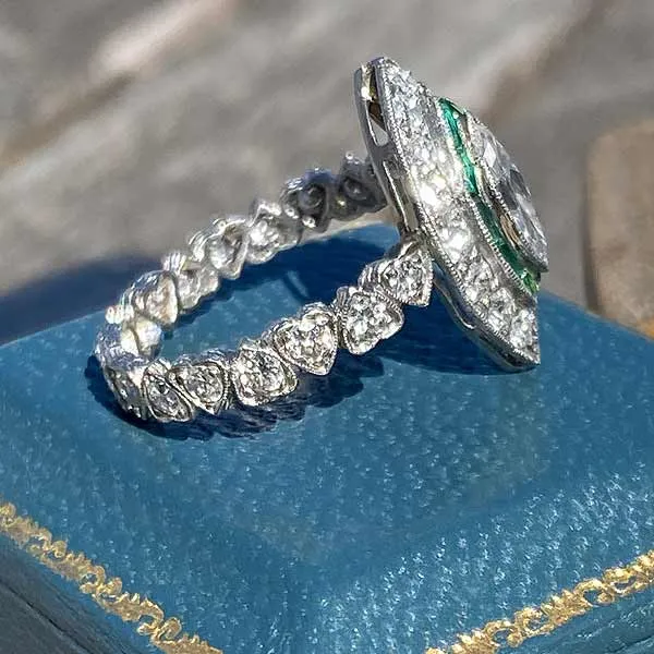 Art Deco Marquise Diamond & Emerald Ring, 0.50ct.