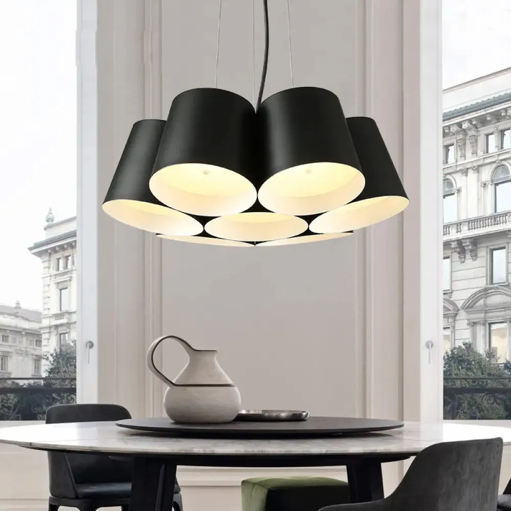 Black Metal LED Drum Chandelier for Modern Bedroom Lighting