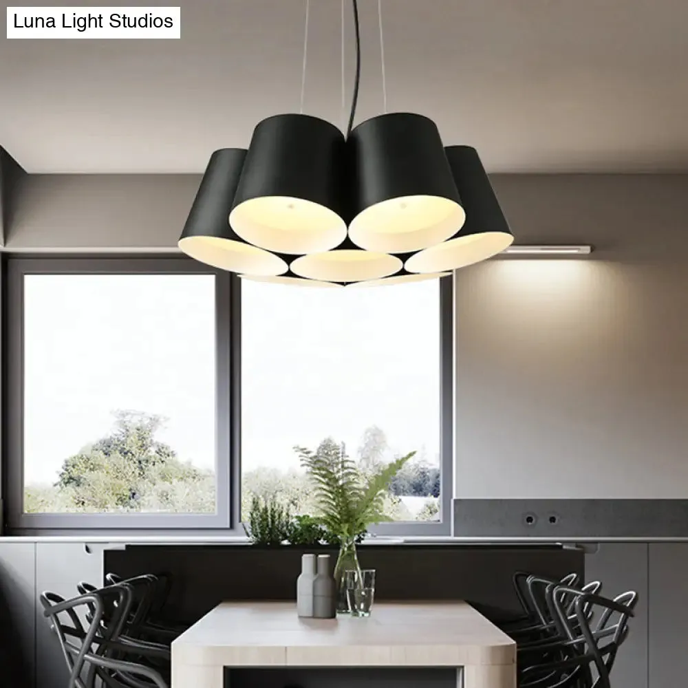 Black Metal LED Drum Chandelier for Modern Bedroom Lighting