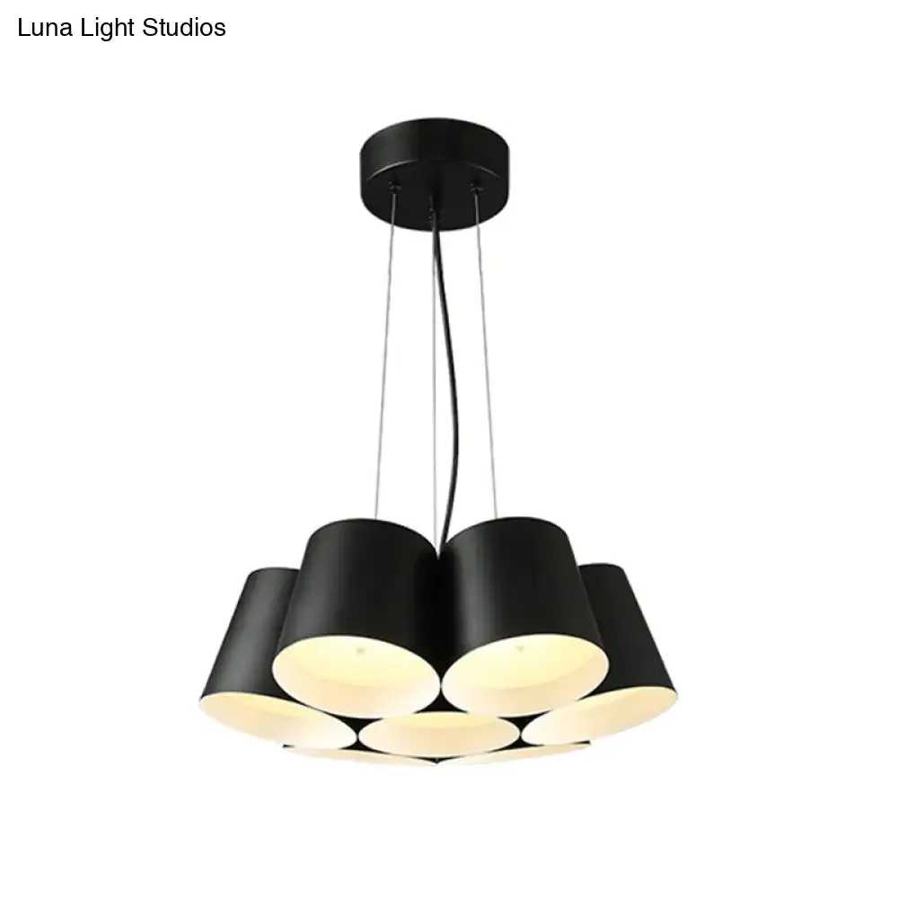 Black Metal LED Drum Chandelier for Modern Bedroom Lighting