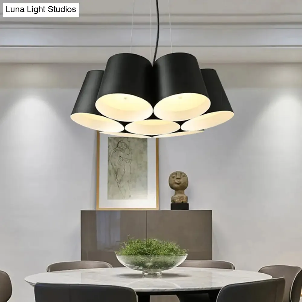 Black Metal LED Drum Chandelier for Modern Bedroom Lighting