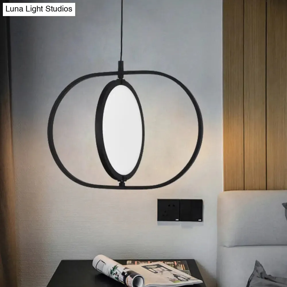 Black Metallic LED Hanging Lamp: Adjustable Disc Pendant with Capsule Frame