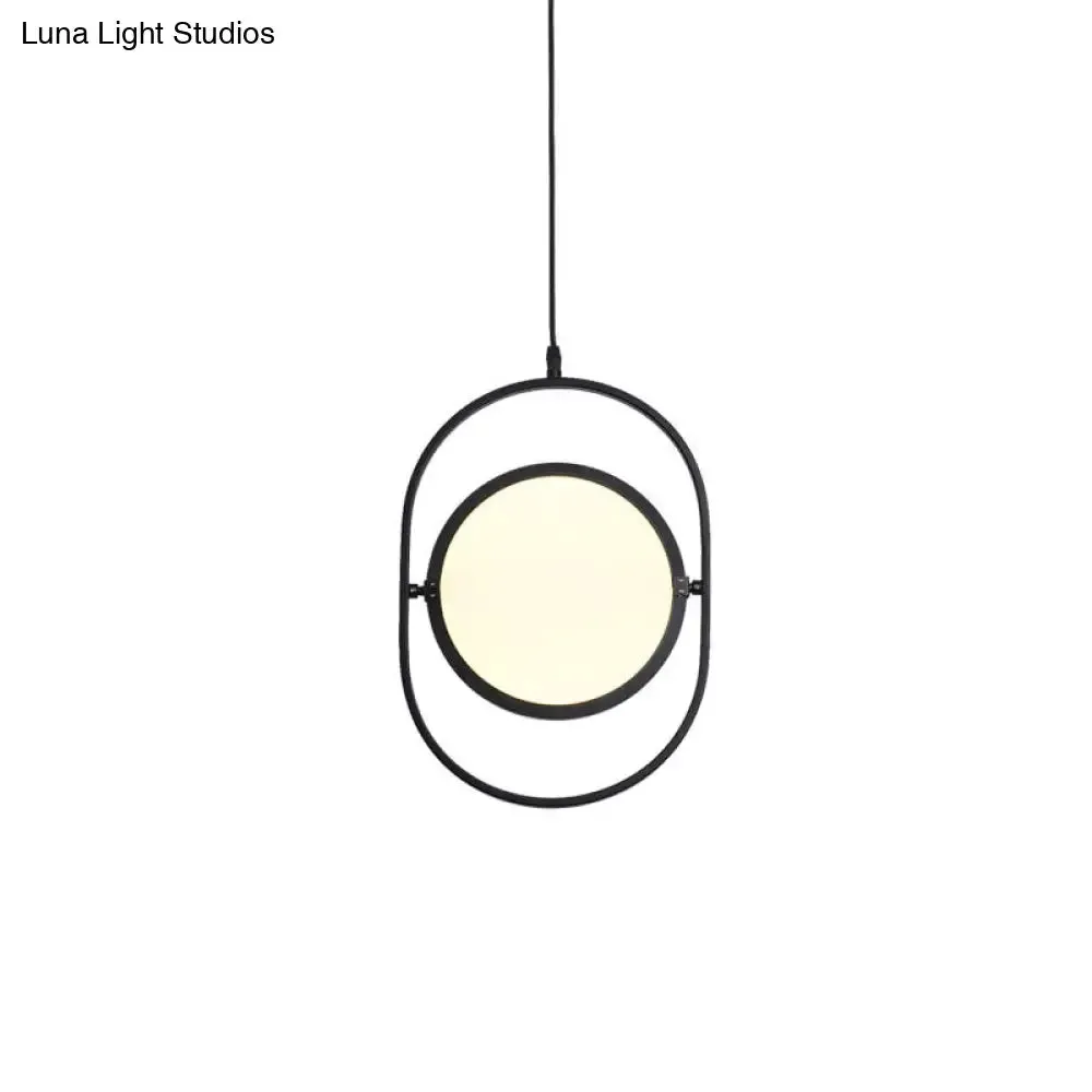 Black Metallic LED Hanging Lamp: Adjustable Disc Pendant with Capsule Frame