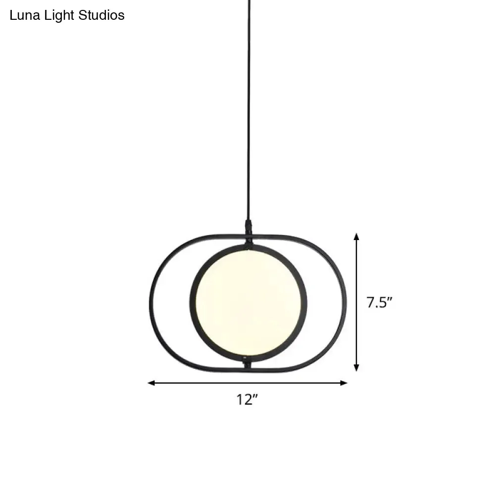 Black Metallic LED Hanging Lamp: Adjustable Disc Pendant with Capsule Frame