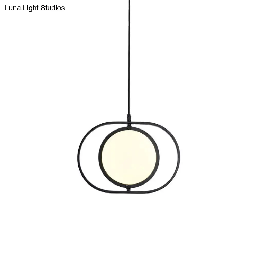 Black Metallic LED Hanging Lamp: Adjustable Disc Pendant with Capsule Frame