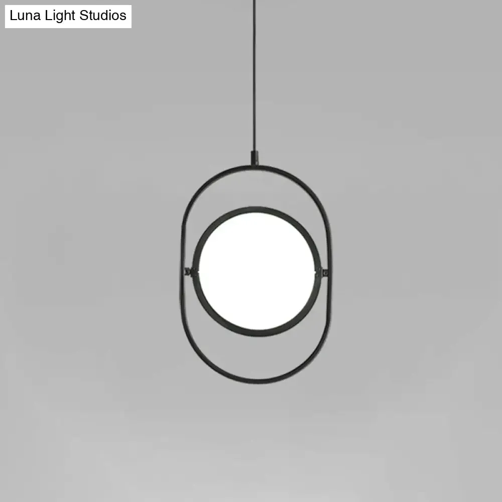 Black Metallic LED Hanging Lamp: Adjustable Disc Pendant with Capsule Frame