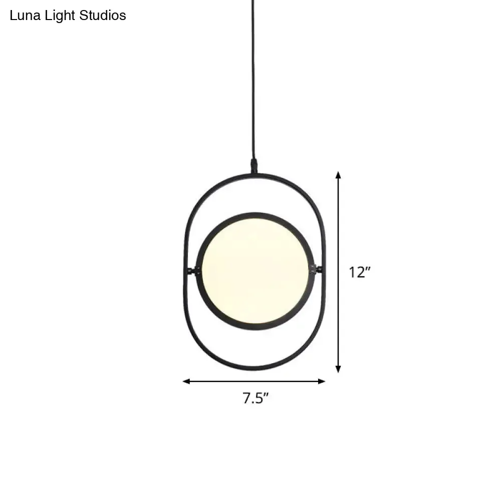 Black Metallic LED Hanging Lamp: Adjustable Disc Pendant with Capsule Frame