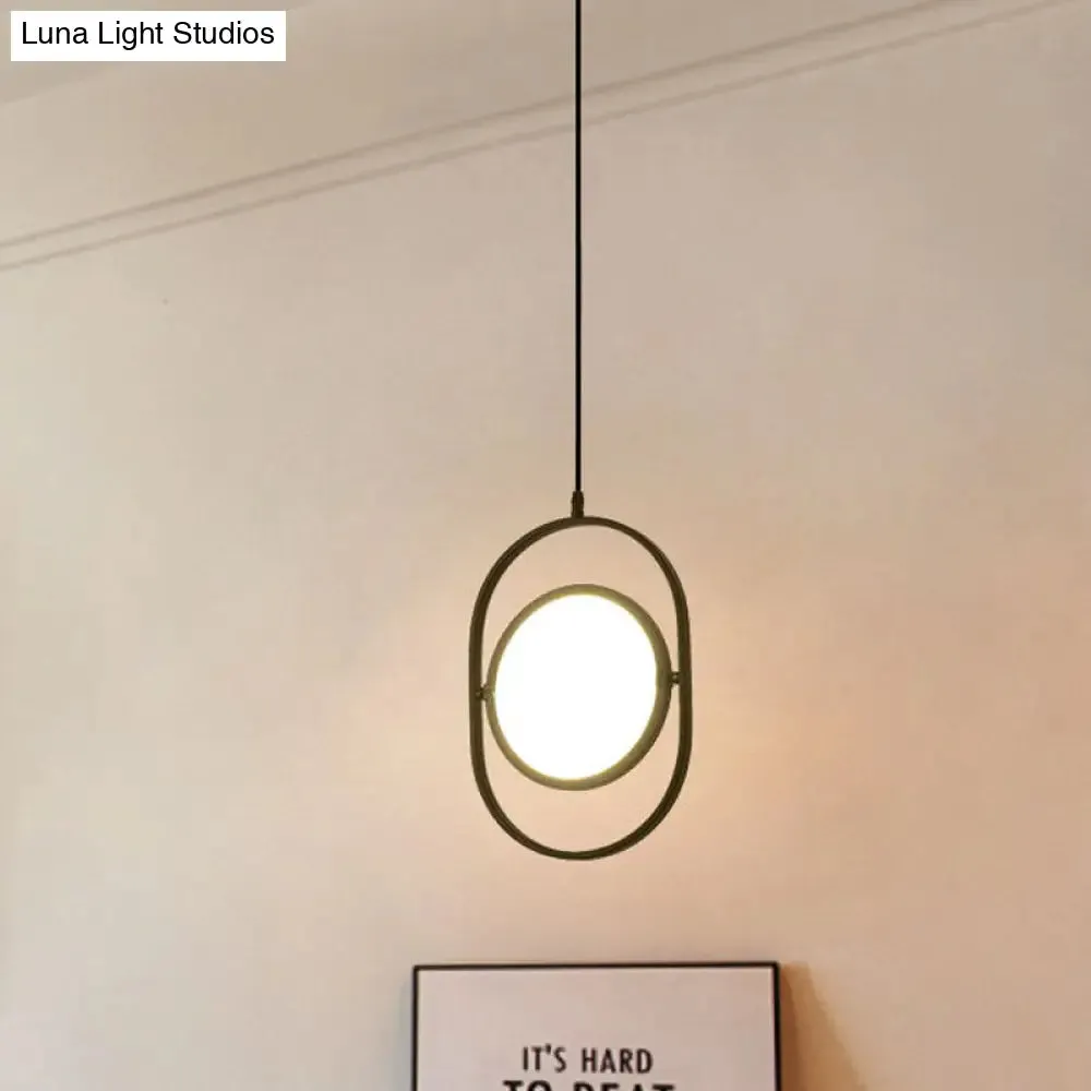 Black Metallic LED Hanging Lamp: Adjustable Disc Pendant with Capsule Frame