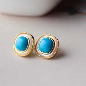 Blue Turquoise and White Mother of Pearl Geometric Earrings