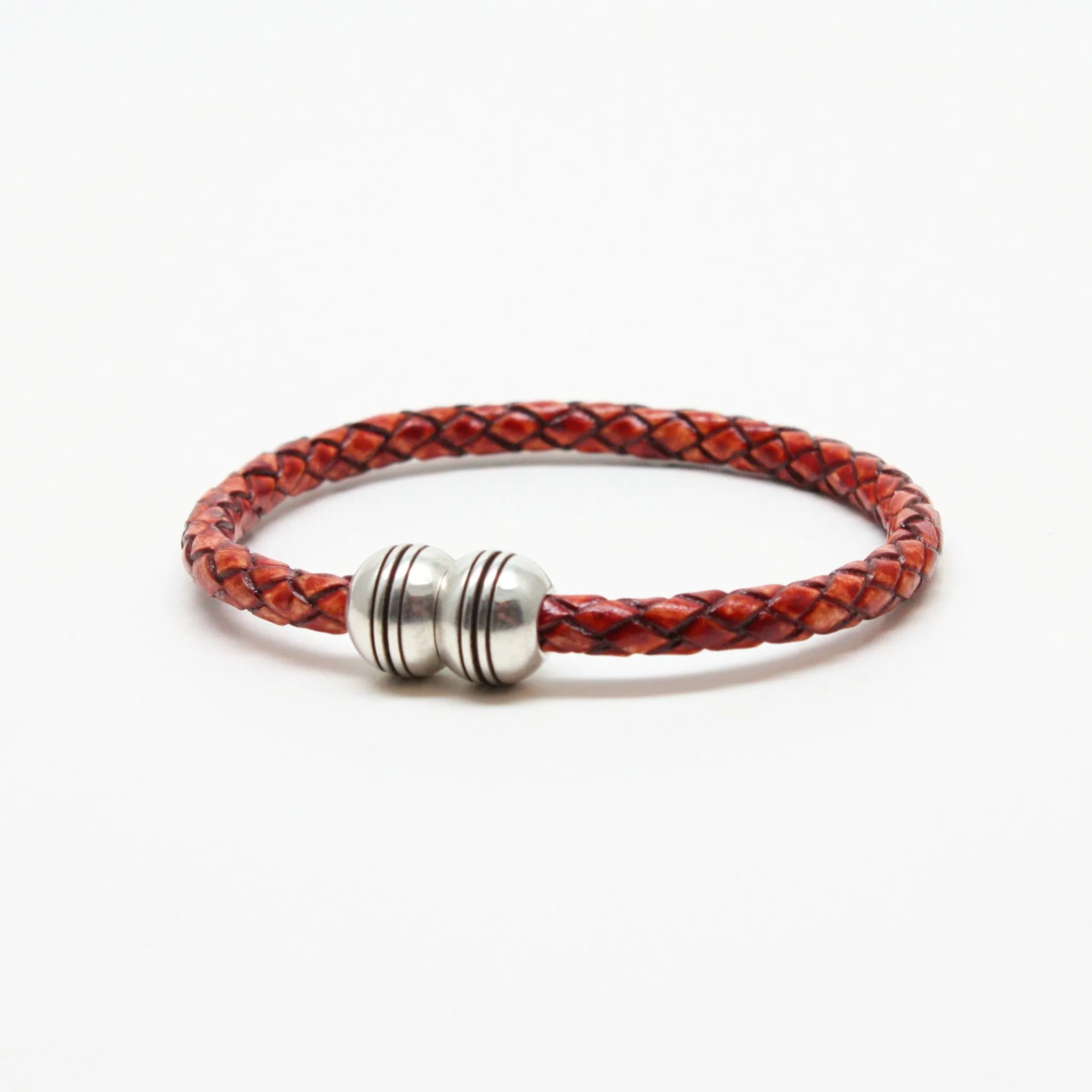 Braided Leather Hemisphere Bracelet Whiskey