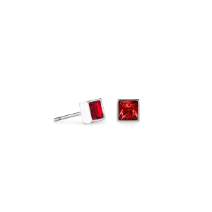 Brilliant Square small earrings silver red