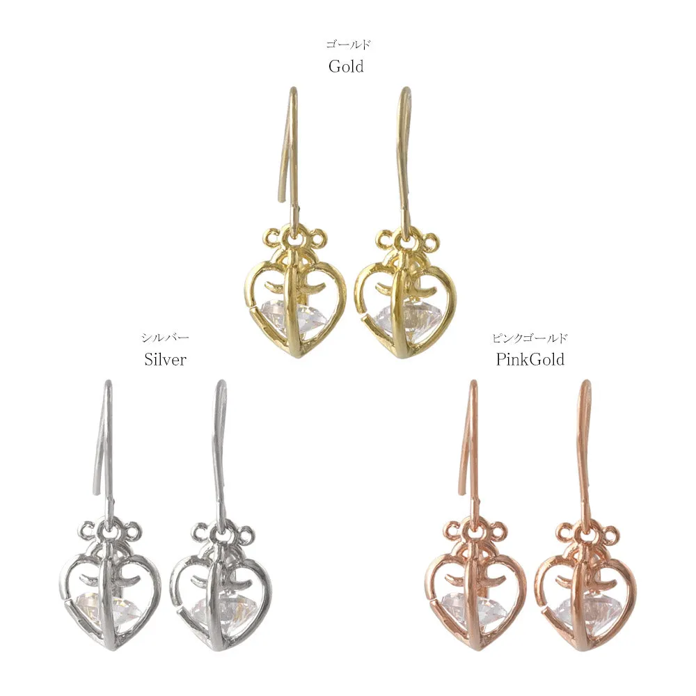 Caged Heart Stone Drop Earrings