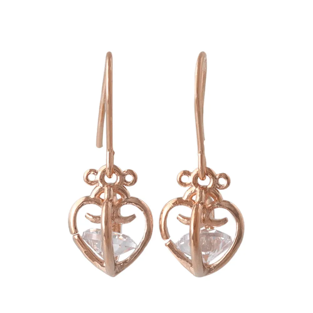 Caged Heart Stone Drop Earrings