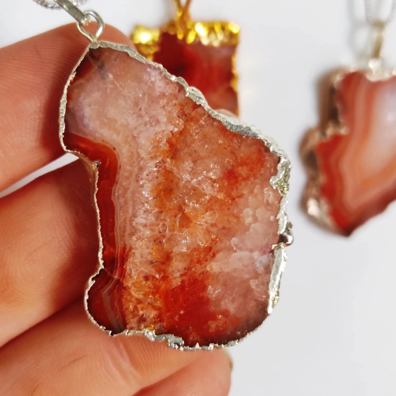 Carnelian Crystal Aluminum Hammered Pendant Necklace