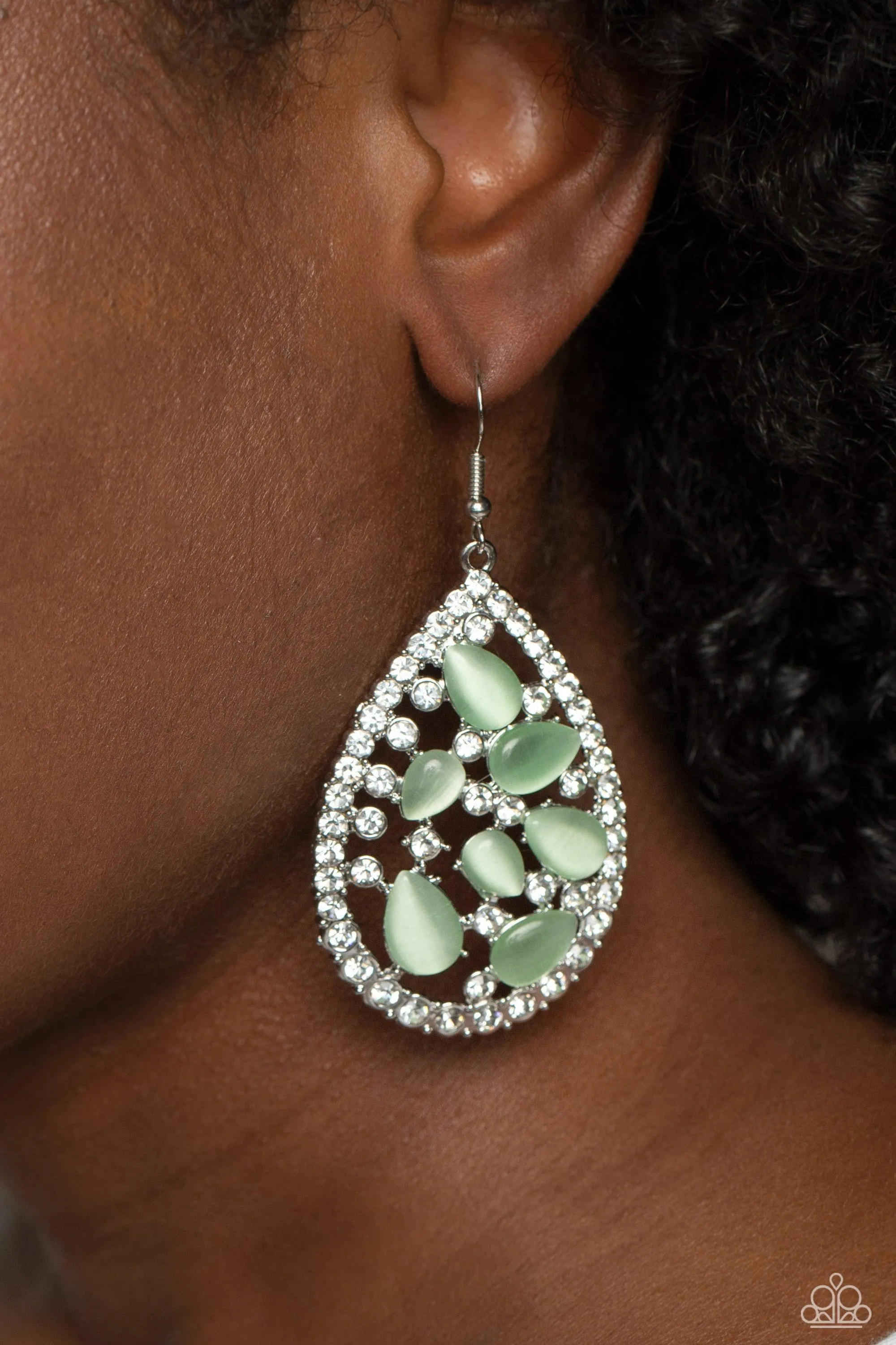 Cat's Eye Class Green Earrings - Paparazzi Accessories